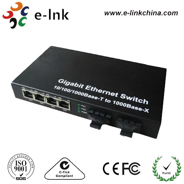 Single Mode Gigabit Switch With 2 Fiber Optic Ports / 4 Ports