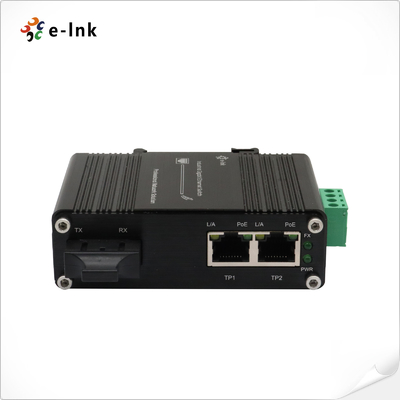 12-48VDC POE Fiber Media Converter 1 Port 1000X To 2 Port 10/100/1000B 30W