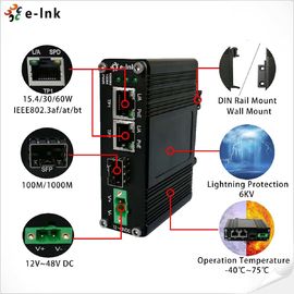 Industrial Ethernet Fiber Media Converter 60W PoE+ DIN Rail / Wall mount Options Durable