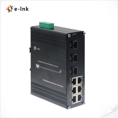 การติดตั้ง DIN-Rail อุตสาหกรรม 6 ท่า 10/100Base-TX + 3 ท่า 100Base-FX สวิตช์ PoE ที่แข็งแรง