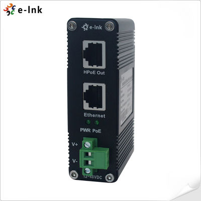 ตัวฉีด PoE Gigabit สำหรับอุตสาหกรรม 60W, IEEE 802.3af/at, อินพุต DC กว้าง 12~48V