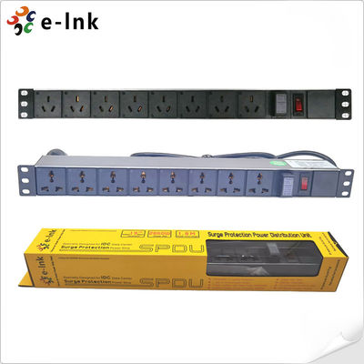 อลูมิเนียม T6 19 "1U 8 พอร์ต 3.68kW 10KA ชุด PDU แบบแร็คเมาท์